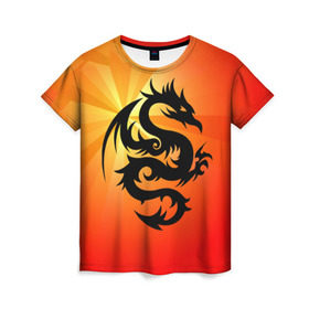 Женская футболка 3D с принтом Дракон , 100% полиэфир ( синтетическое хлопкоподобное полотно) | прямой крой, круглый вырез горловины, длина до линии бедер | дракон | китай | крылья | огонь | ящерица