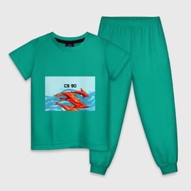 Детская пижама хлопок с принтом CS GO: Aquamarine Revenge , 100% хлопок |  брюки и футболка прямого кроя, без карманов, на брюках мягкая резинка на поясе и по низу штанин
 | Тематика изображения на принте: cs go | global offensive | контр страйк аквамарин | шутер