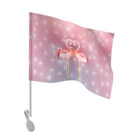 Флаг для автомобиля с принтом Влюбленные фламинго , 100% полиэстер | Размер: 30*21 см | 14 февраля | день всех влюбленных | любовь | птицы | фламинго