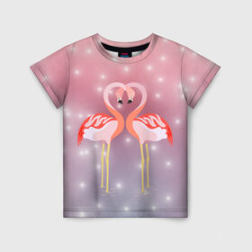 Детская футболка 3D с принтом Влюбленные фламинго , 100% гипоаллергенный полиэфир | прямой крой, круглый вырез горловины, длина до линии бедер, чуть спущенное плечо, ткань немного тянется | 14 февраля | день всех влюбленных | любовь | птицы | фламинго
