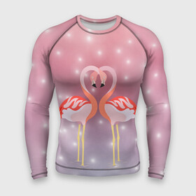 Мужской рашгард 3D с принтом Влюбленные фламинго ,  |  | Тематика изображения на принте: 14 февраля | день всех влюбленных | любовь | птицы | фламинго