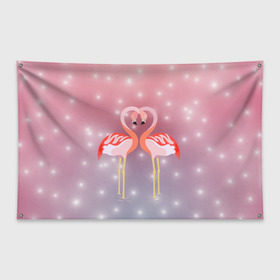 Флаг-баннер с принтом Влюбленные фламинго , 100% полиэстер | размер 67 х 109 см, плотность ткани — 95 г/м2; по краям флага есть четыре люверса для крепления | 14 февраля | день всех влюбленных | любовь | птицы | фламинго