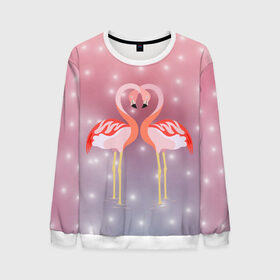 Мужской свитшот 3D с принтом Влюбленные фламинго , 100% полиэстер с мягким внутренним слоем | круглый вырез горловины, мягкая резинка на манжетах и поясе, свободная посадка по фигуре | 14 февраля | день всех влюбленных | любовь | птицы | фламинго