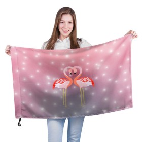 Флаг 3D с принтом Влюбленные фламинго , 100% полиэстер | плотность ткани — 95 г/м2, размер — 67 х 109 см. Принт наносится с одной стороны | 14 февраля | день всех влюбленных | любовь | птицы | фламинго