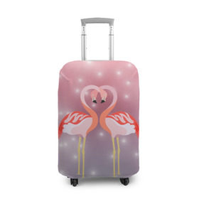 Чехол для чемодана 3D с принтом Влюбленные фламинго , 86% полиэфир, 14% спандекс | двустороннее нанесение принта, прорези для ручек и колес | 14 февраля | день всех влюбленных | любовь | птицы | фламинго