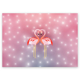 Поздравительная открытка с принтом Влюбленные фламинго , 100% бумага | плотность бумаги 280 г/м2, матовая, на обратной стороне линовка и место для марки
 | 14 февраля | день всех влюбленных | любовь | птицы | фламинго
