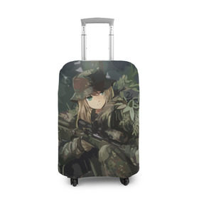 Чехол для чемодана 3D с принтом Девушка с оружием , 86% полиэфир, 14% спандекс | двустороннее нанесение принта, прорези для ручек и колес | anime | eyes | forest camouflage | girl | green | guns | japanese | rifle | sniper | аниме | винтовка | глаза | девушка | зеленые | камуфляж | лес | оружие | снайпер | японская