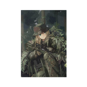 Обложка для паспорта матовая кожа с принтом Девушка с оружием , натуральная матовая кожа | размер 19,3 х 13,7 см; прозрачные пластиковые крепления | anime | eyes | forest camouflage | girl | green | guns | japanese | rifle | sniper | аниме | винтовка | глаза | девушка | зеленые | камуфляж | лес | оружие | снайпер | японская