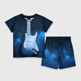 Детский костюм с шортами 3D с принтом Космическая гитара ,  |  | fender | stratocaster | вселенная | галактика | гитра | космос | музыка | рок | рокнрол | стратокастер | туманность | фендер | электро | электрогитара