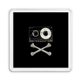 Магнит 55*55 с принтом Pirate Music , Пластик | Размер: 65*65 мм; Размер печати: 55*55 мм | Тематика изображения на принте: 80s | 90s | bone | dance | disco | music | pirate | retro | skelet | skull | tape | диско | кассета | кости | музыка | пират | ретро | скелет | череп
