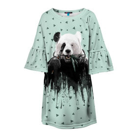 Детское платье 3D с принтом Панда-художник , 100% полиэстер | прямой силуэт, чуть расширенный к низу. Круглая горловина, на рукавах — воланы | animal | art | artist | bear | beast | design | panda | style | арт | дизайн | животное | зверь | кисть | краски | медведь | панда | стиль | художник