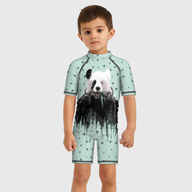 Детский купальный костюм 3D с принтом Панда-художник , Полиэстер 85%, Спандекс 15% | застежка на молнии на спине | animal | art | artist | bear | beast | design | panda | style | арт | дизайн | животное | зверь | кисть | краски | медведь | панда | стиль | художник