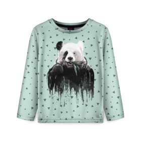 Детский лонгслив 3D с принтом Панда-художник , 100% полиэстер | длинные рукава, круглый вырез горловины, полуприлегающий силуэт
 | animal | art | artist | bear | beast | design | panda | style | арт | дизайн | животное | зверь | кисть | краски | медведь | панда | стиль | художник