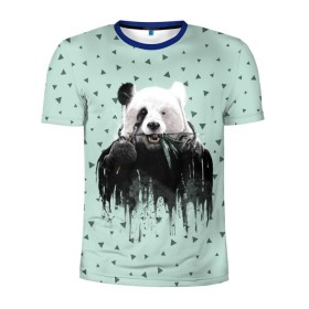 Мужская футболка 3D спортивная с принтом Панда-художник , 100% полиэстер с улучшенными характеристиками | приталенный силуэт, круглая горловина, широкие плечи, сужается к линии бедра | animal | art | artist | bear | beast | design | panda | style | арт | дизайн | животное | зверь | кисть | краски | медведь | панда | стиль | художник
