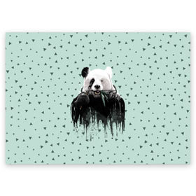 Поздравительная открытка с принтом Панда-художник , 100% бумага | плотность бумаги 280 г/м2, матовая, на обратной стороне линовка и место для марки
 | Тематика изображения на принте: animal | art | artist | bear | beast | design | panda | style | арт | дизайн | животное | зверь | кисть | краски | медведь | панда | стиль | художник