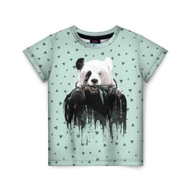 Детская футболка 3D с принтом Панда-художник , 100% гипоаллергенный полиэфир | прямой крой, круглый вырез горловины, длина до линии бедер, чуть спущенное плечо, ткань немного тянется | animal | art | artist | bear | beast | design | panda | style | арт | дизайн | животное | зверь | кисть | краски | медведь | панда | стиль | художник