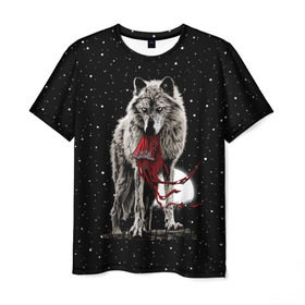 Мужская футболка 3D с принтом Серый волк , 100% полиэфир | прямой крой, круглый вырез горловины, длина до линии бедер | angry | animal | beast | heaven | moon | night | rage | sky | star | wild | wolf | волк | дикий | животное | звезды | зверь | злость | красная шапочка | луна | небеса | небо | ночь | сказка | ярость