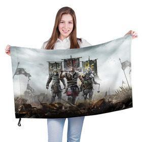 Флаг 3D с принтом For Honor , 100% полиэстер | плотность ткани — 95 г/м2, размер — 67 х 109 см. Принт наносится с одной стороны | for honor | боевые топоры | воители | доспехи | мечи | трое 3 | шлем