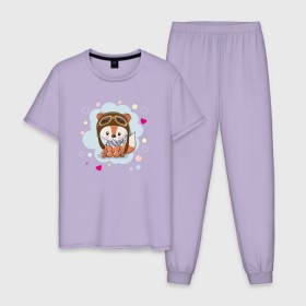Мужская пижама хлопок с принтом Лисёнок-пилот , 100% хлопок | брюки и футболка прямого кроя, без карманов, на брюках мягкая резинка на поясе и по низу штанин
 | животные