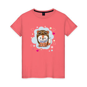 Женская футболка хлопок с принтом Лисёнок-пилот , 100% хлопок | прямой крой, круглый вырез горловины, длина до линии бедер, слегка спущенное плечо | животные