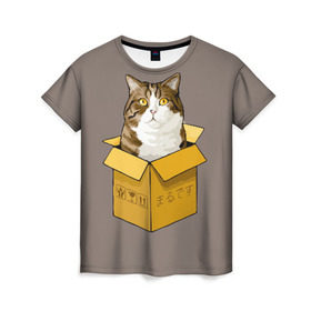Женская футболка 3D с принтом Maru , 100% полиэфир ( синтетическое хлопкоподобное полотно) | прямой крой, круглый вырез горловины, длина до линии бедер | cat | maru | коробка | кот в коробке | кот мару | котейка | кошка | мару | прикол