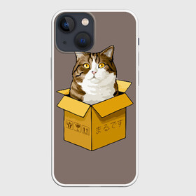 Чехол для iPhone 13 mini с принтом Maru ,  |  | Тематика изображения на принте: cat | maru | коробка | кот в коробке | кот мару | котейка | кошка | мару | прикол