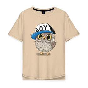 Мужская футболка хлопок Oversize с принтом Совёнок , 100% хлопок | свободный крой, круглый ворот, “спинка” длиннее передней части | птицы