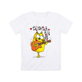 Детская футболка хлопок с принтом Кот с гитарой , 100% хлопок | круглый вырез горловины, полуприлегающий силуэт, длина до линии бедер | cat | kitten | кoтенок | киса | кот | котик | котэ | котяра | кошечка