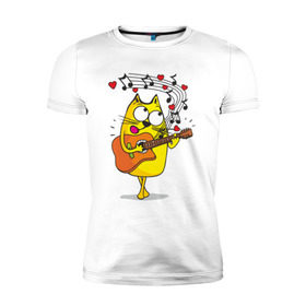 Мужская футболка премиум с принтом Кот с гитарой , 92% хлопок, 8% лайкра | приталенный силуэт, круглый вырез ворота, длина до линии бедра, короткий рукав | cat | kitten | кoтенок | киса | кот | котик | котэ | котяра | кошечка