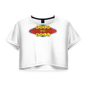 Женская футболка 3D укороченная с принтом Rock and Roll , 100% полиэстер | круглая горловина, длина футболки до линии талии, рукава с отворотами | rock | гитара | музыка | рок