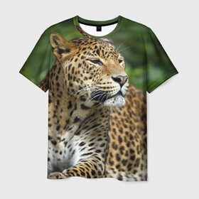 Мужская футболка 3D с принтом Леопард , 100% полиэфир | прямой крой, круглый вырез горловины, длина до линии бедер | 