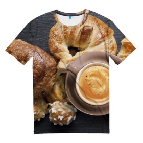 Мужская футболка 3D с принтом Приятный завтрак , 100% полиэфир | прямой крой, круглый вырез горловины, длина до линии бедер | 