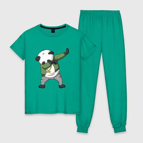 Женская пижама хлопок с принтом Panda dab , 100% хлопок | брюки и футболка прямого кроя, без карманов, на брюках мягкая резинка на поясе и по низу штанин | dab | dab n dance | panda dab | панда
