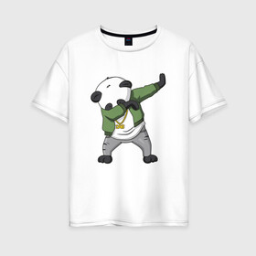 Женская футболка хлопок Oversize с принтом Panda dab , 100% хлопок | свободный крой, круглый ворот, спущенный рукав, длина до линии бедер
 | dab | dab n dance | panda dab | панда