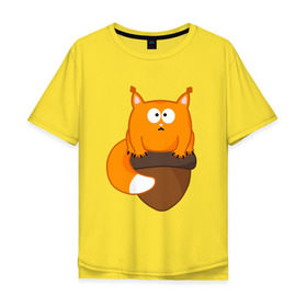 Мужская футболка хлопок Oversize с принтом Белочка с орешком , 100% хлопок | свободный крой, круглый ворот, “спинка” длиннее передней части | милый | орех