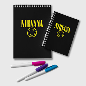 Блокнот с принтом Nirvana , 100% бумага | 48 листов, плотность листов — 60 г/м2, плотность картонной обложки — 250 г/м2. Листы скреплены удобной пружинной спиралью. Цвет линий — светло-серый
 | Тематика изображения на принте: curt | nirvana | кобейн | курт | нирвана