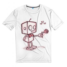 Мужская футболка 3D с принтом Робот-мальчик , 100% полиэфир | прямой крой, круглый вырез горловины, длина до линии бедер | 14 февраля | валентин | влюбленные | девушке | день святого валентина | жене | любимой | любимому | мужу | пара | парные | парню | подарок | подарок жене | подарок мужу