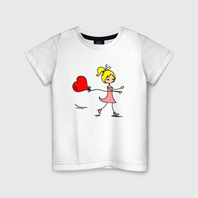 Детская футболка хлопок с принтом Девочка с шариком , 100% хлопок | круглый вырез горловины, полуприлегающий силуэт, длина до линии бедер | 