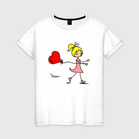 Женская футболка хлопок с принтом Девочка с шариком , 100% хлопок | прямой крой, круглый вырез горловины, длина до линии бедер, слегка спущенное плечо | 