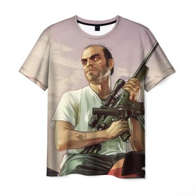 Мужская футболка 3D с принтом GTA 5 , 100% полиэфир | прямой крой, круглый вырез горловины, длина до линии бедер | gta 5 | автоматы | игры | мужчины | трое 3