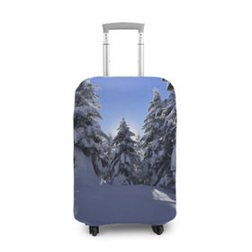 Чехол для чемодана 3D с принтом Зимний лес , 86% полиэфир, 14% спандекс | двустороннее нанесение принта, прорези для ручек и колес | времена года | ель | зима | леса | лучи света | природа | снег