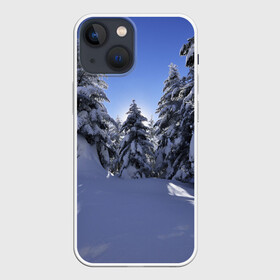 Чехол для iPhone 13 mini с принтом Зимний лес ,  |  | времена года | ель | зима | леса | лучи света | природа | снег