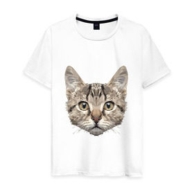 Мужская футболка хлопок с принтом Низкополигональный кот , 100% хлопок | прямой крой, круглый вырез горловины, длина до линии бедер, слегка спущенное плечо. | кот | полигон