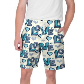 Мужские шорты 3D с принтом Love ,  полиэстер 100% | прямой крой, два кармана без застежек по бокам. Мягкая трикотажная резинка на поясе, внутри которой широкие завязки. Длина чуть выше колен | любовь | паттерн | слова