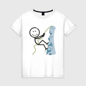 Женская футболка хлопок с принтом Скалолаз , 100% хлопок | прямой крой, круглый вырез горловины, длина до линии бедер, слегка спущенное плечо | бытие | дело | жизнь | занятие | космос | любовь | мир | природа | профессия | человек