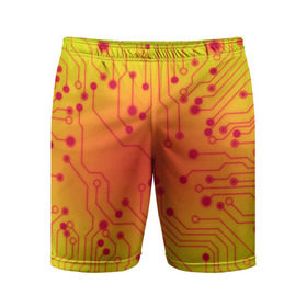 Мужские шорты 3D спортивные с принтом Нано Технологии ,  |  | желтый | кибер | микросхема | оранжевый