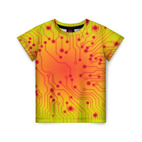Детская футболка 3D с принтом Нано Технологии , 100% гипоаллергенный полиэфир | прямой крой, круглый вырез горловины, длина до линии бедер, чуть спущенное плечо, ткань немного тянется | желтый | кибер | микросхема | оранжевый