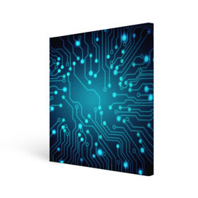 Холст квадратный с принтом SkyNet , 100% ПВХ |  | Тематика изображения на принте: бирюзовый | кибер | микросхема | яркий