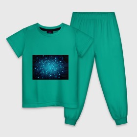 Детская пижама хлопок с принтом SkyNet , 100% хлопок |  брюки и футболка прямого кроя, без карманов, на брюках мягкая резинка на поясе и по низу штанин
 | бирюзовый | кибер | микросхема | яркий