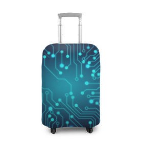 Чехол для чемодана 3D с принтом SkyNet , 86% полиэфир, 14% спандекс | двустороннее нанесение принта, прорези для ручек и колес | бирюзовый | кибер | микросхема | яркий
